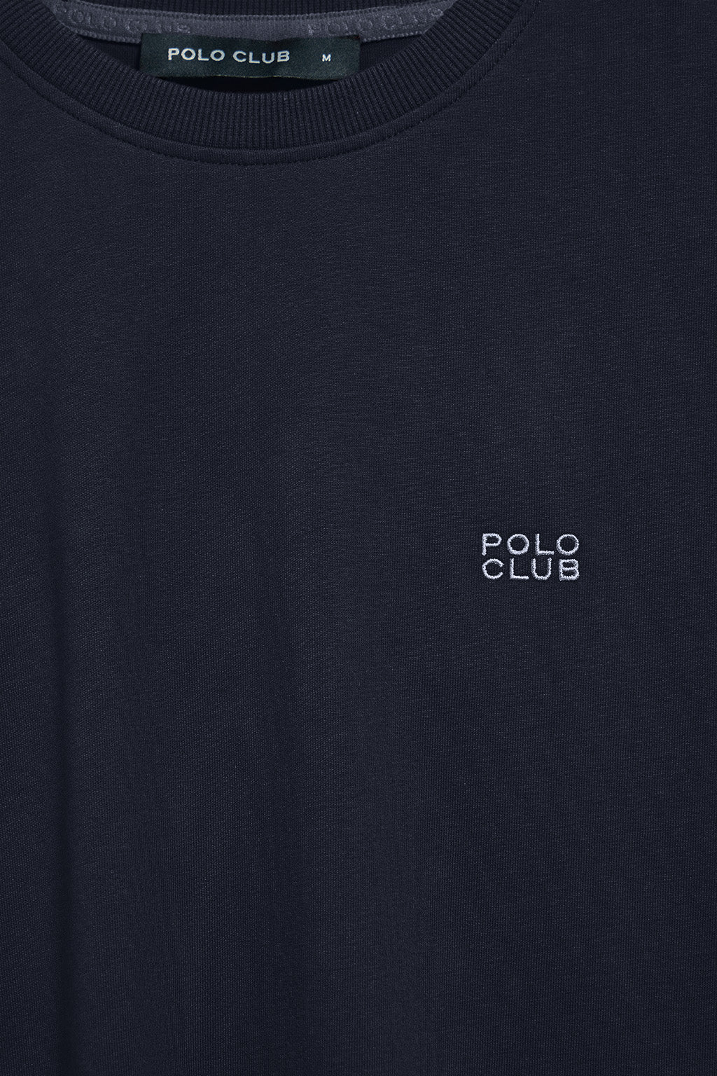 Navy-blue round-neck basic T-shirt with embroidered detail - Image 6