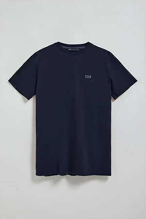 Navy-blue round-neck basic T-shirt with embroidered detail - Image 8