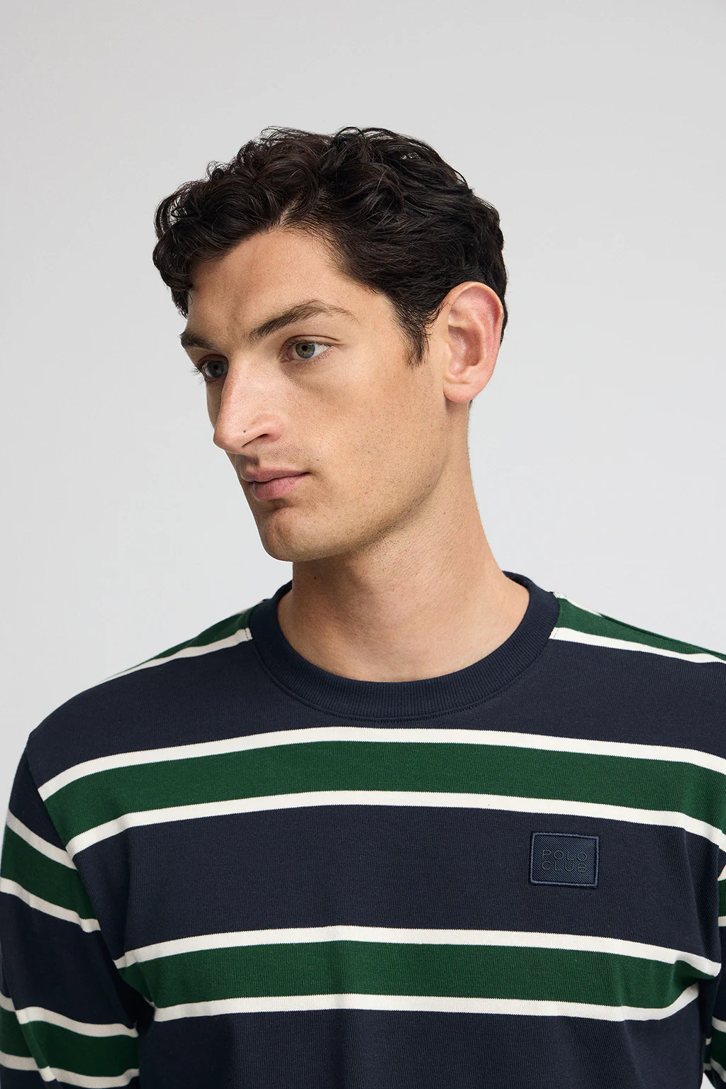 Striped T-shirt Carter in navy blue and bottle green with Polo Club branded patch - Image 3