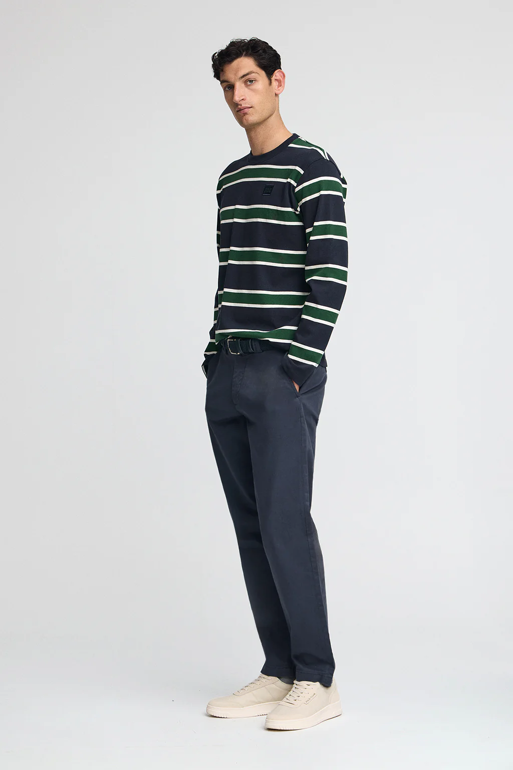 Striped T-shirt Carter in navy blue and bottle green with Polo Club branded patch - Image 4