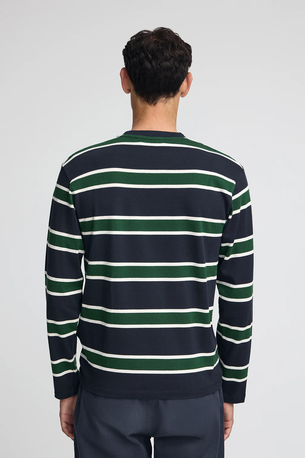 Striped T-shirt Carter in navy blue and bottle green with Polo Club branded patch - Image 5