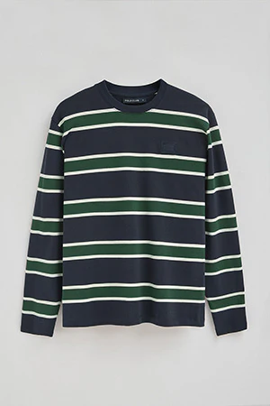 Striped T-shirt Carter in navy blue and bottle green with Polo Club branded patch - Image 9