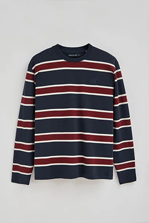 Striped T-shirt Carter in navy blue and maroon with Polo Club branded patch - Image 10