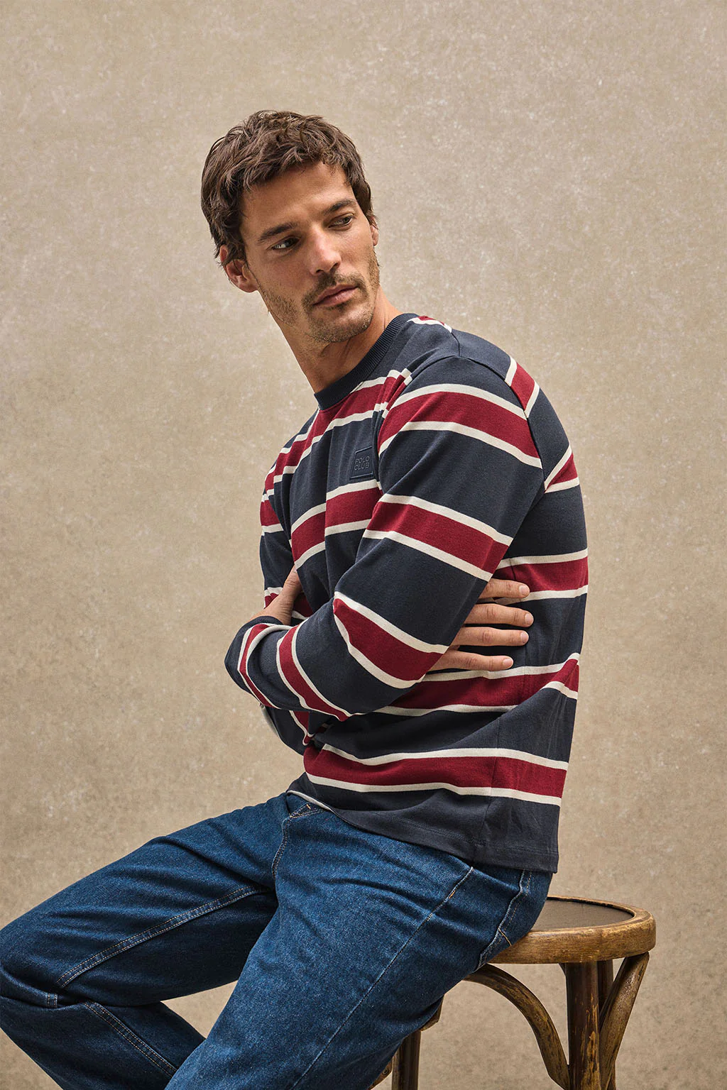 Striped T-shirt Carter in navy blue and maroon with Polo Club branded patch - Image 3