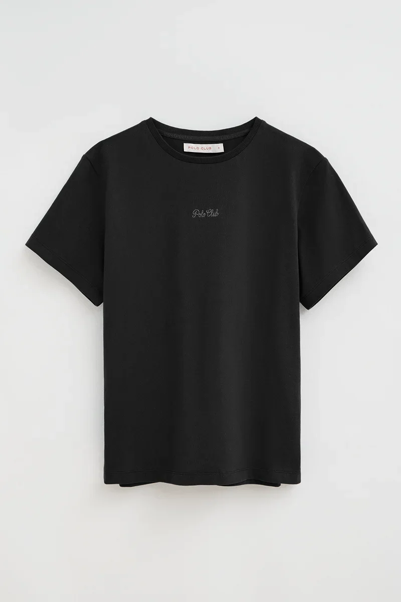 Black short-sleeve regular-fit T-shirt with Polo Club embroidery