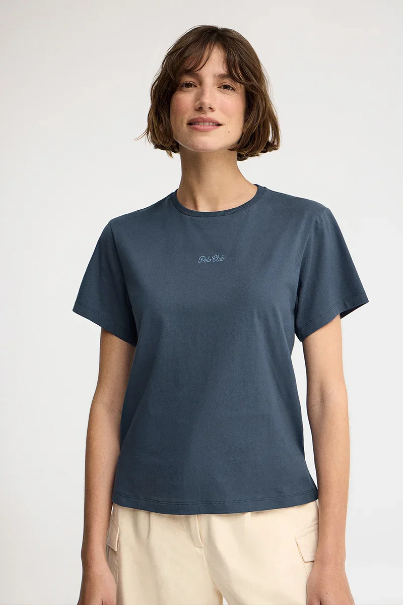 Denim-blue short-sleeve regular-fit T-shirt with Polo Club embroidery - Image 3