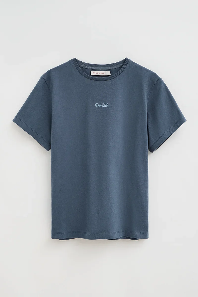 Denim-blue short-sleeve regular-fit T-shirt with Polo Club embroidery - Image 9
