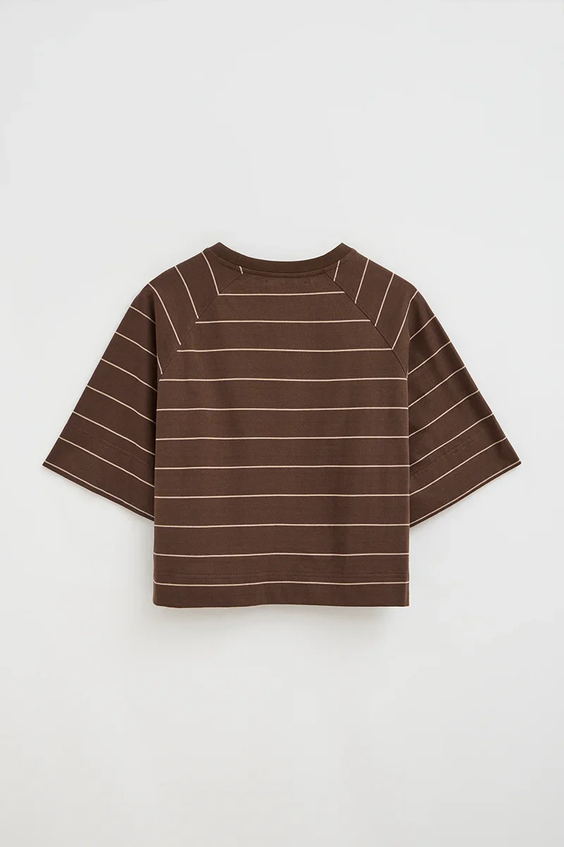 Striped T-shirt in chocolate and light brown with boxy fit and Polo Club patch - Image 8