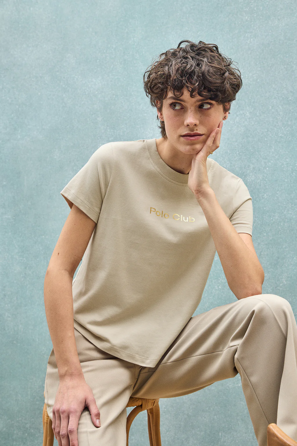 Beige T-shirt Diamond with Polo Club foil print - Image 10