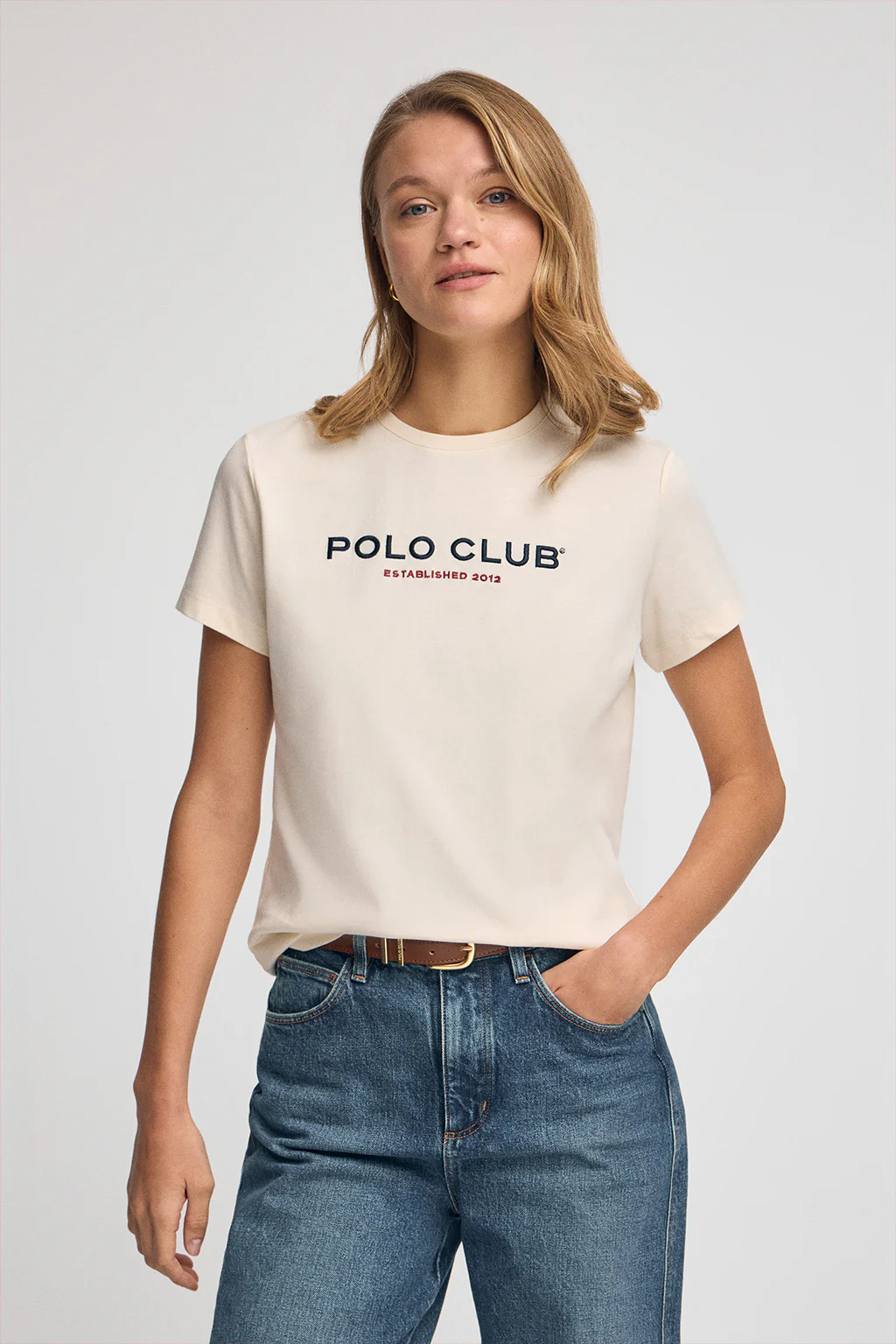 Nude short-sleeve T-shirt with Polo Club Established 2012 logo