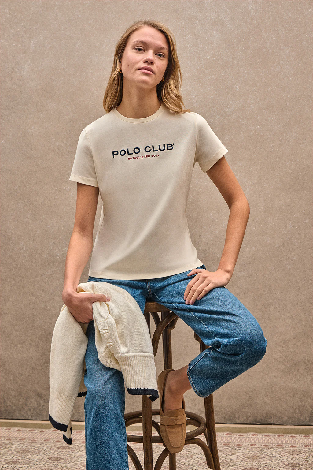 Nude short-sleeve T-shirt with Polo Club Established 2012 logo - Image 2