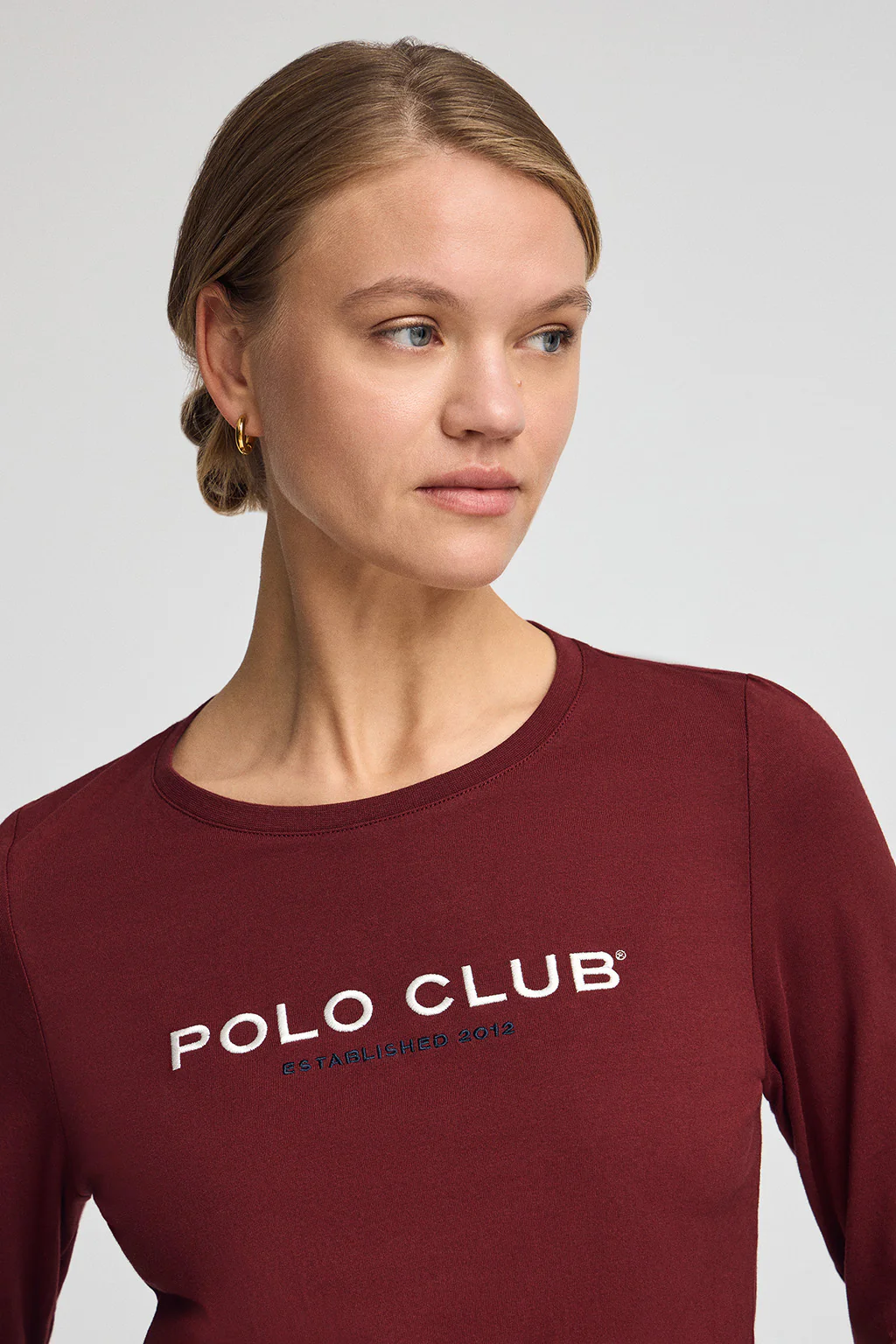 Maroon long-sleeve T-shirt with Polo Club Established 2012 embroidered logo - Image 3