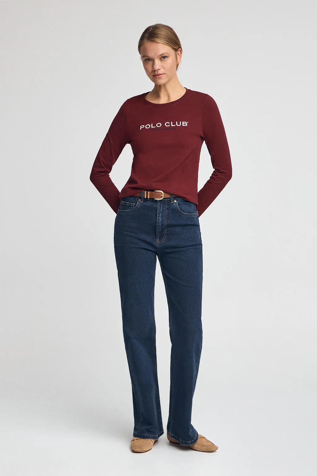 Maroon long-sleeve T-shirt with Polo Club Established 2012 embroidered logo - Image 4