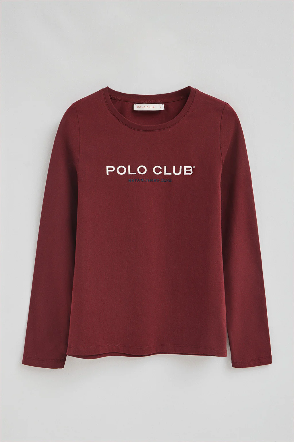 Maroon long-sleeve T-shirt with Polo Club Established 2012 embroidered logo - Image 9