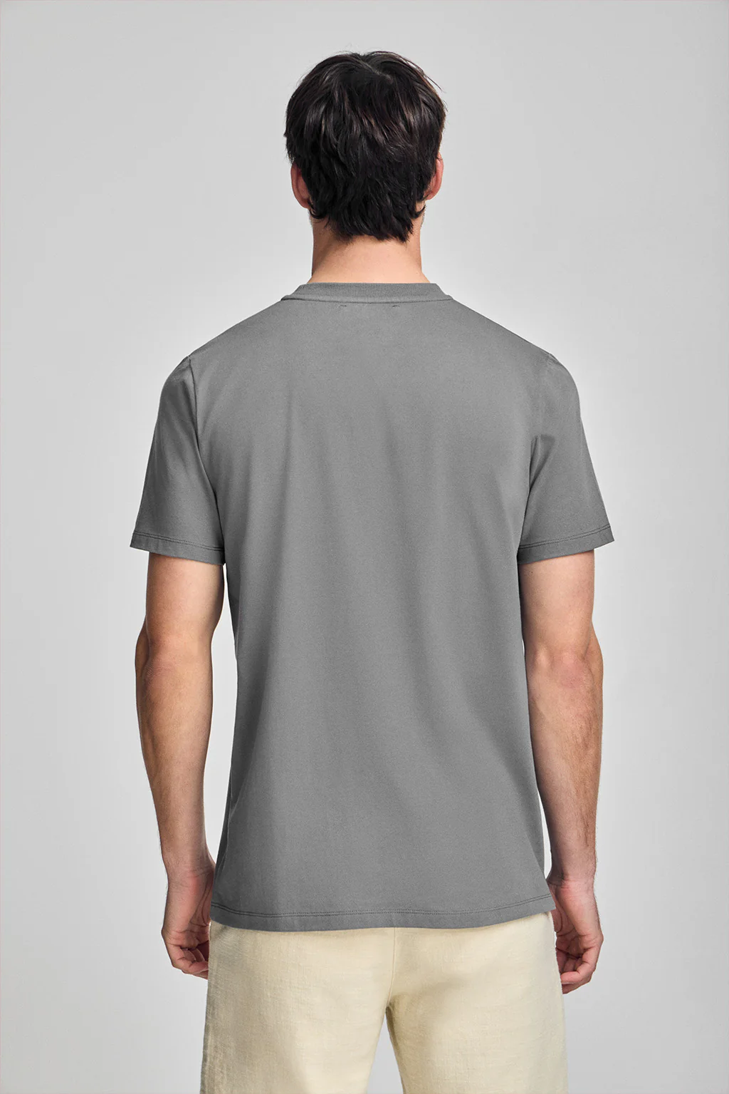 Asphalt-grey round-neck T-shirt with rubber logo - Image 2