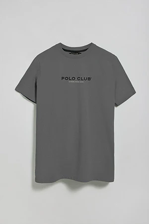 Asphalt-grey round-neck T-shirt with rubber logo - Image 8