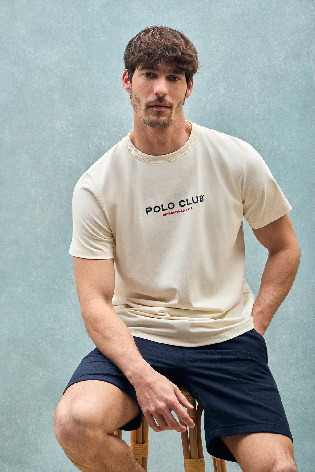 Nude round-neck T-shirt with rubber logo - Image 10