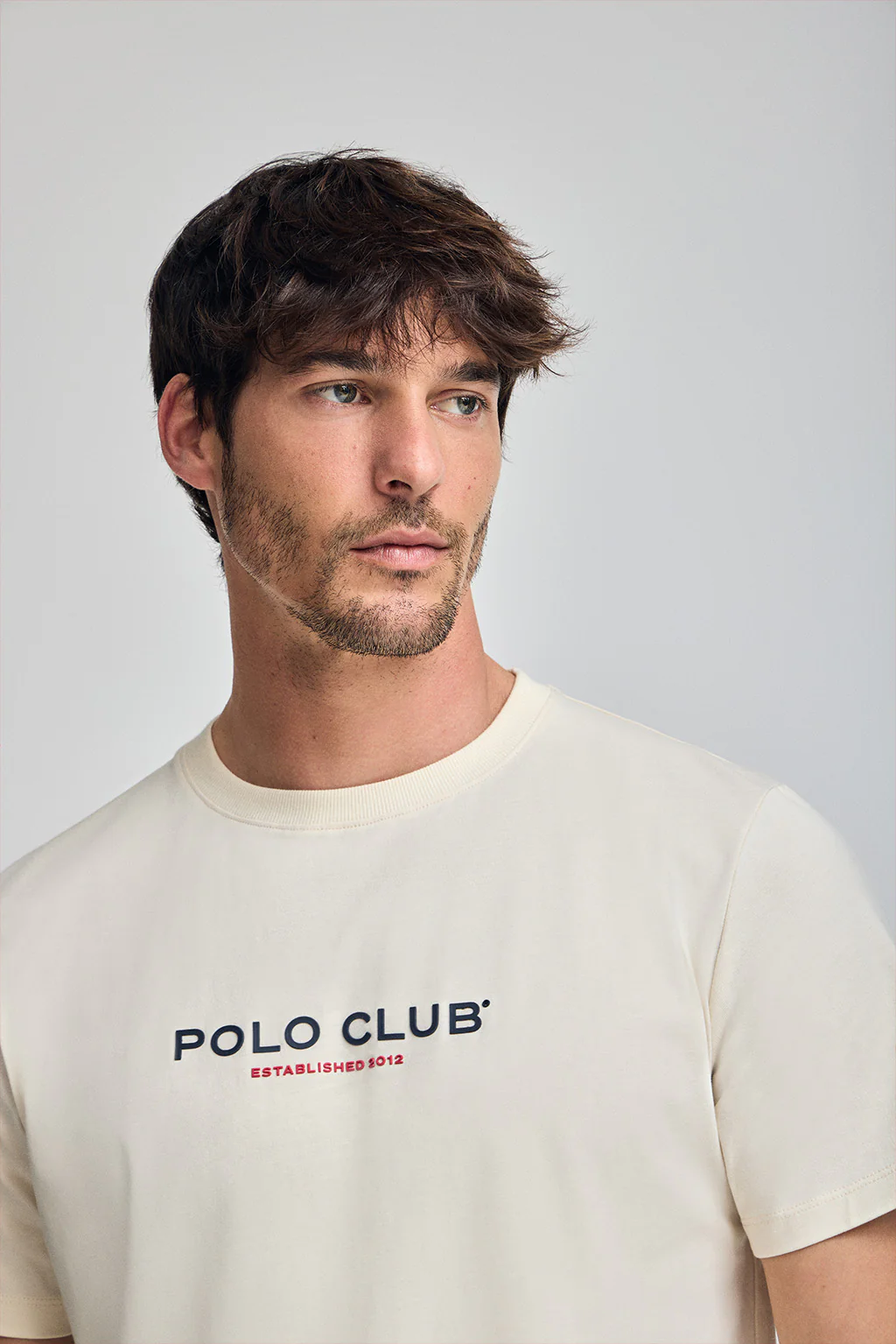 Nude round-neck T-shirt with rubber logo - Image 3