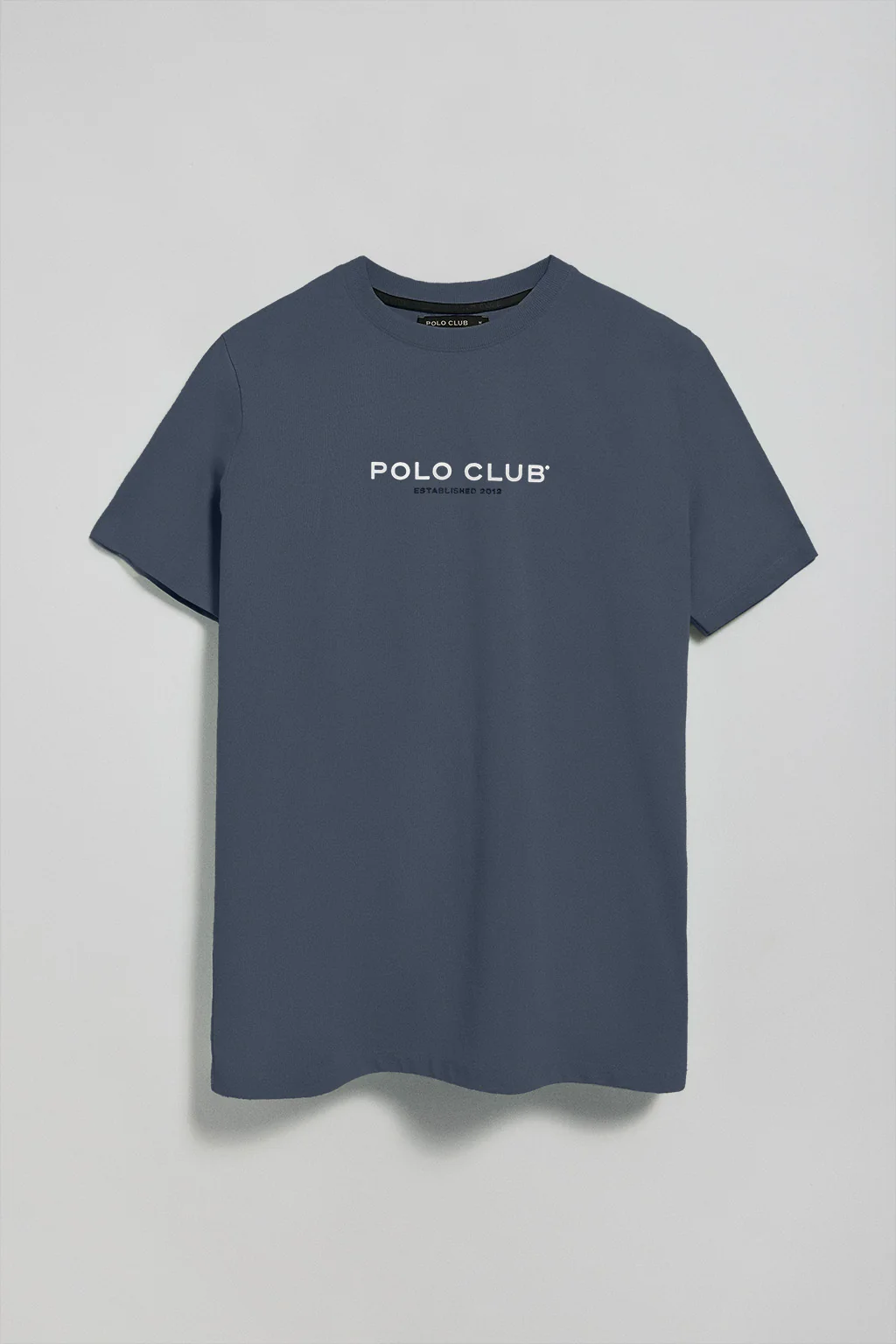 Denim-blue round-neck T-shirt with rubber logo - Image 7