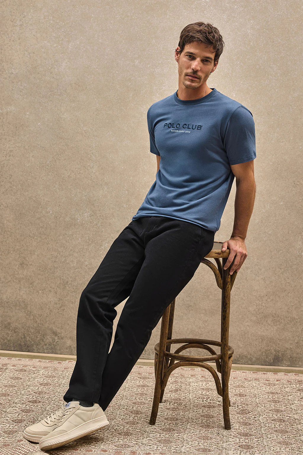 Denim-blue T-shirt with Polo Club Established 2012 logo