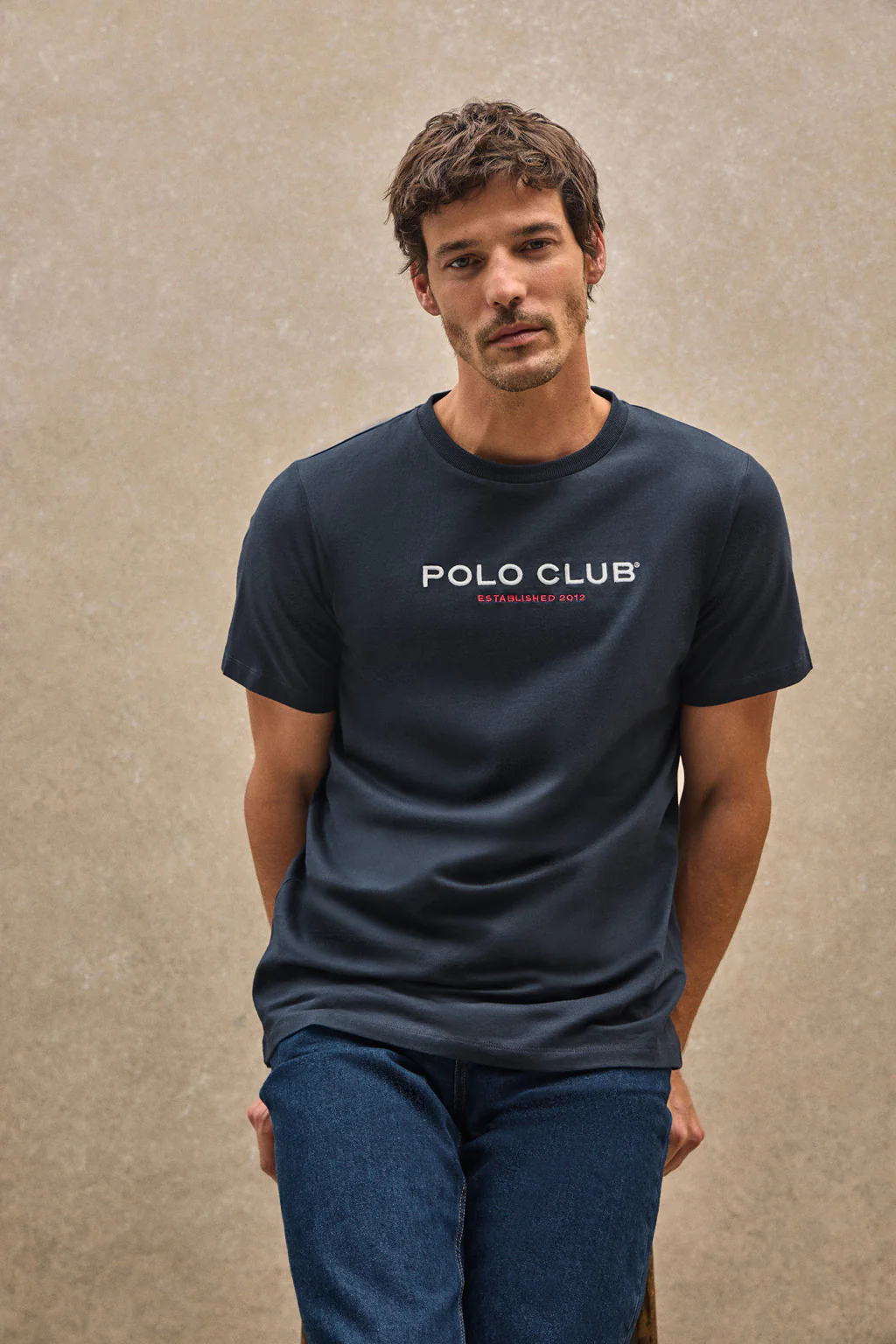 Navy-blue T-shirt with Polo Club Established 2012 logo