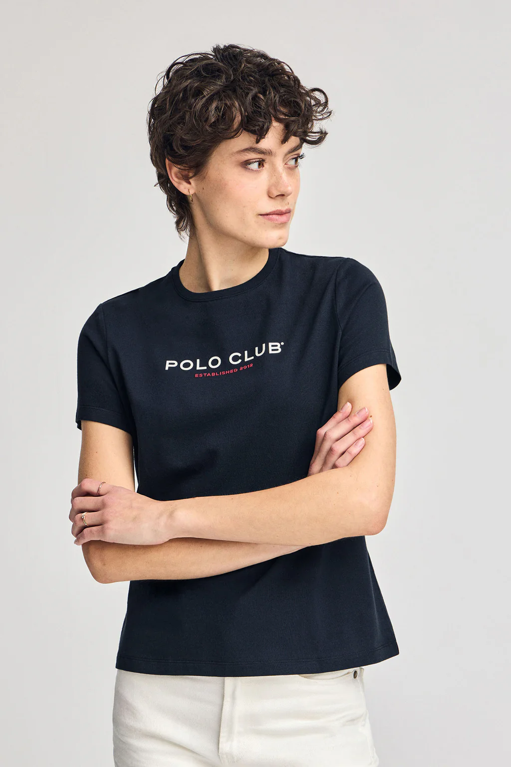 Navy-blue basic T-shirt with Polo Club rubber logo