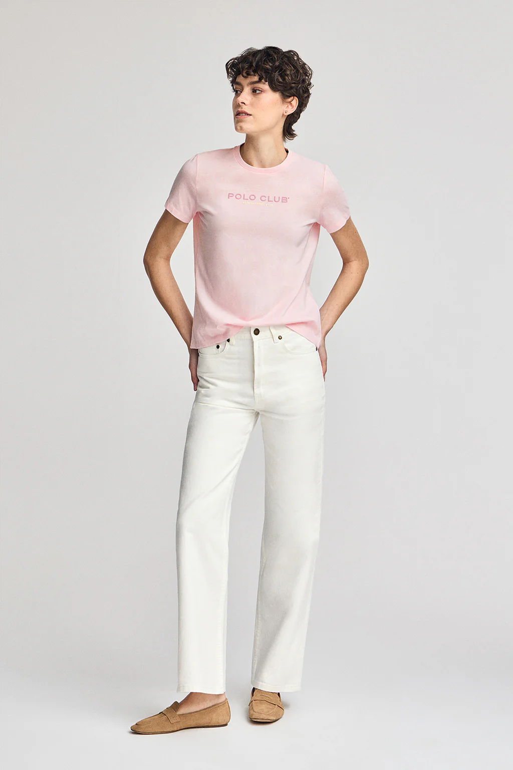 Pink basic T-shirt with Polo Club rubber logo - Image 4