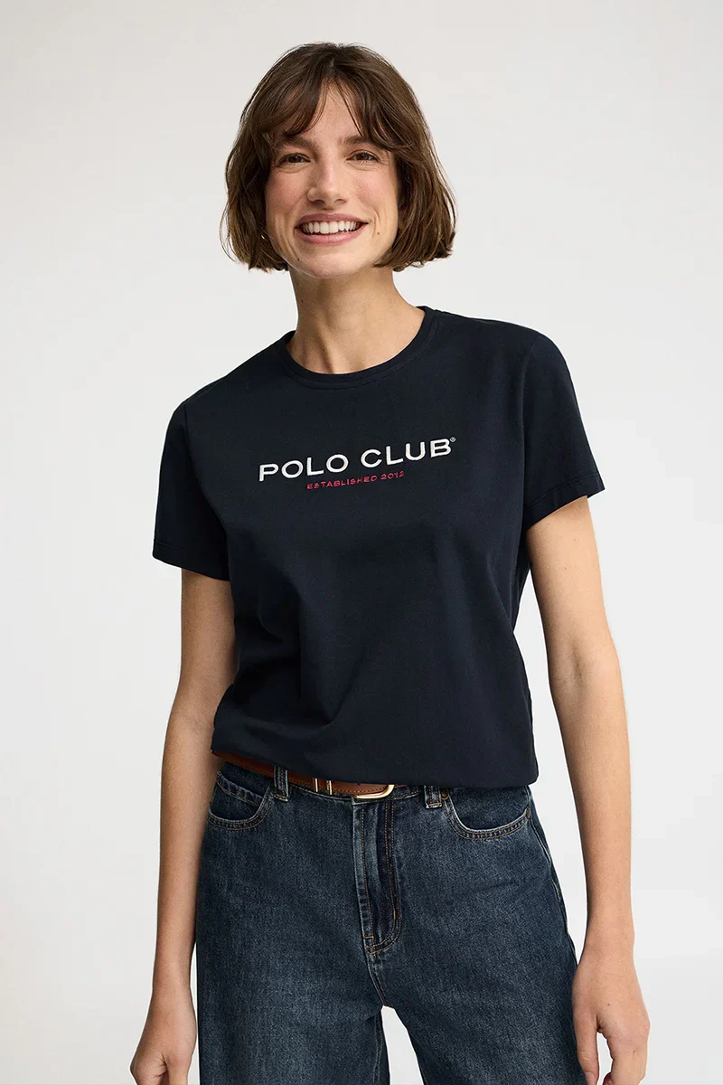 Navy-blue slim-fit T-shirt with Established 2012 Polo Club embroidery