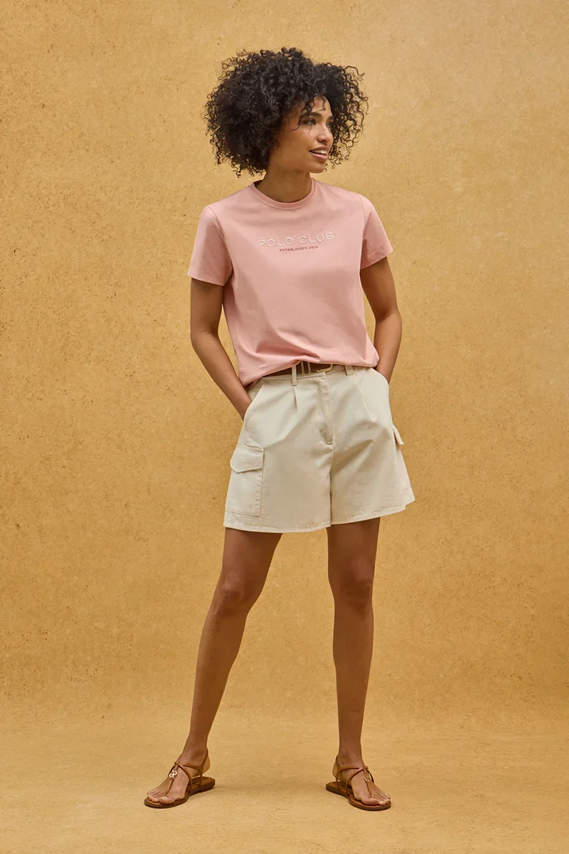Pale-pink slim-fit T-shirt with Established 2012 Polo Club embroidery