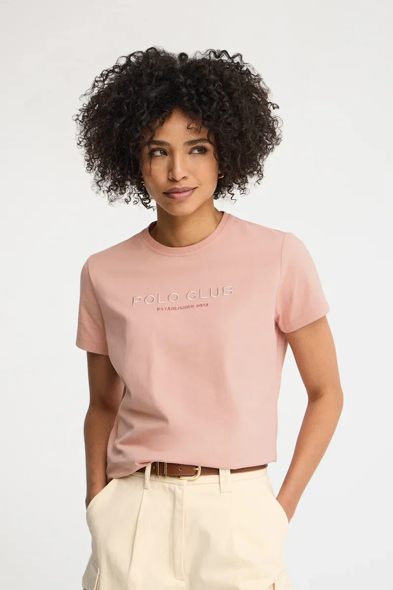 Pale-pink slim-fit T-shirt with Established 2012 Polo Club embroidery - Image 3