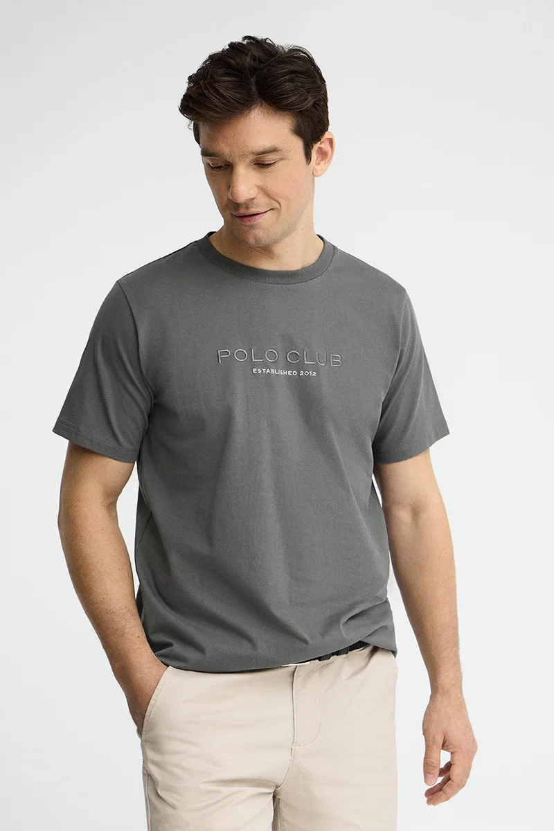 Asphalt-grey short-sleeve T-shirt with Established 2012 Polo Club embroidery - Image 3