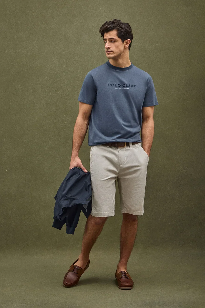 Denim-blue short-sleeve T-shirt with Established 2012 Polo Club embroidery - Image 2
