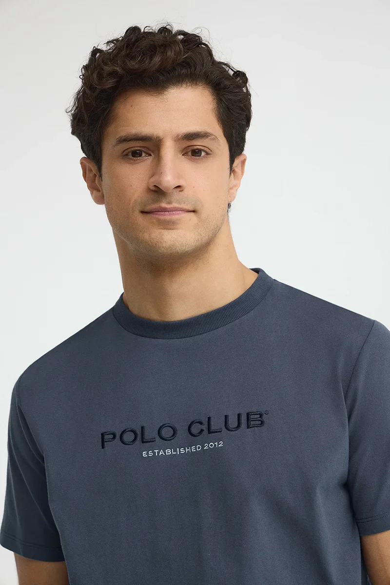 Denim-blue short-sleeve T-shirt with Established 2012 Polo Club embroidery - Image 3