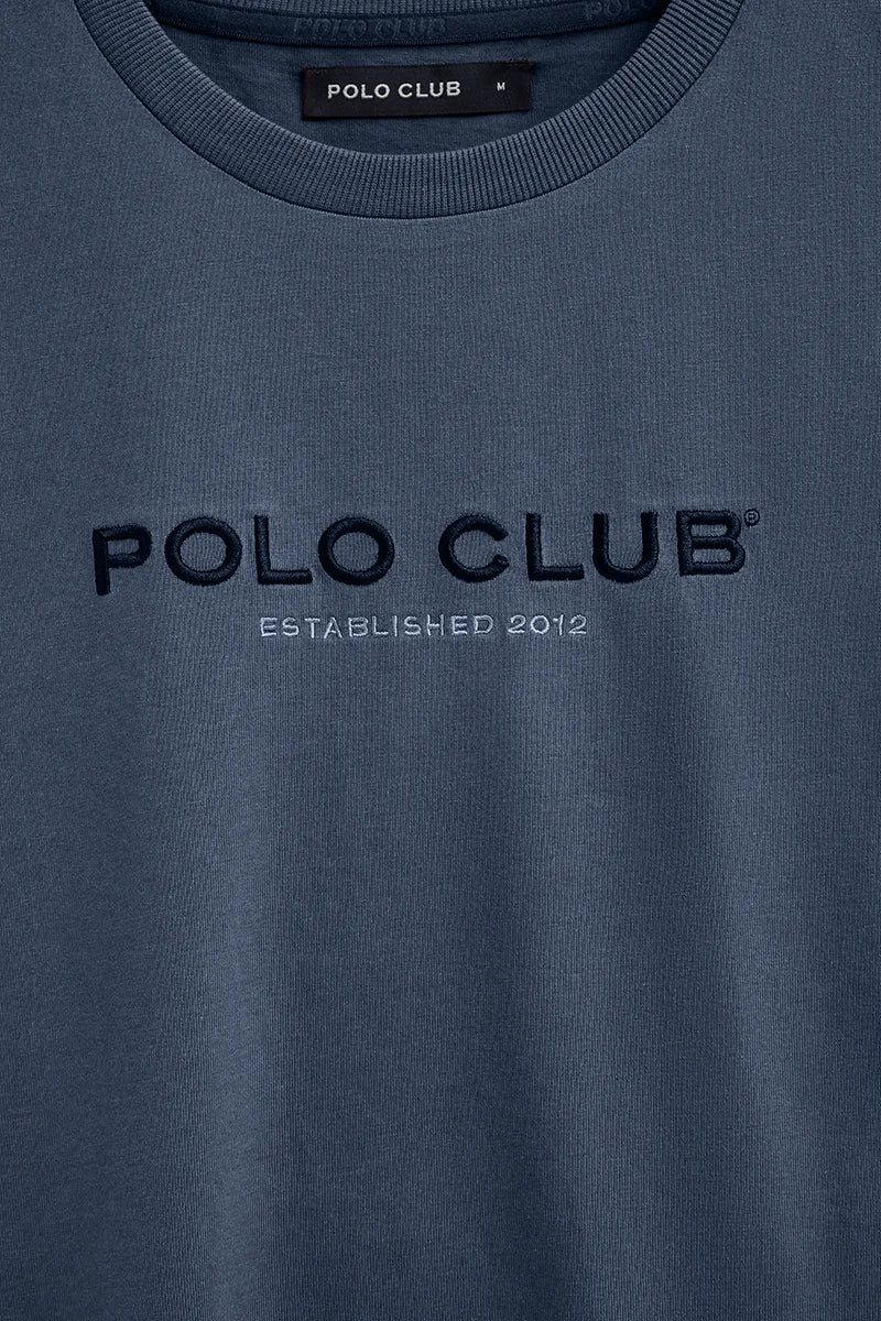 Denim-blue short-sleeve T-shirt with Established 2012 Polo Club embroidery - Image 7