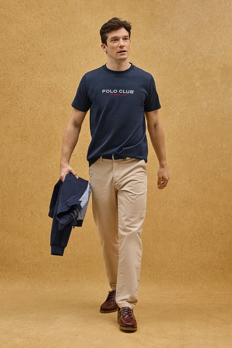 Navy-blue short-sleeve T-shirt with Established 2012 Polo Club embroidery