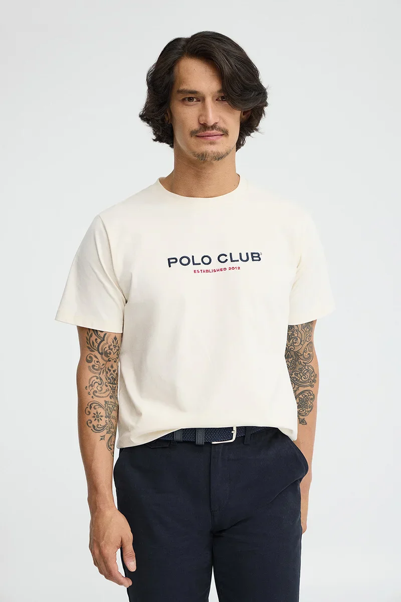 Nude short-sleeve T-shirt with Established 2012 Polo Club embroidery