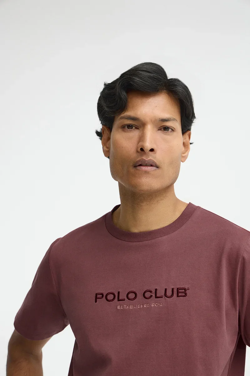 Wine-pink short-sleeve T-shirt with Established 2012 Polo Club embroidery - Image 3