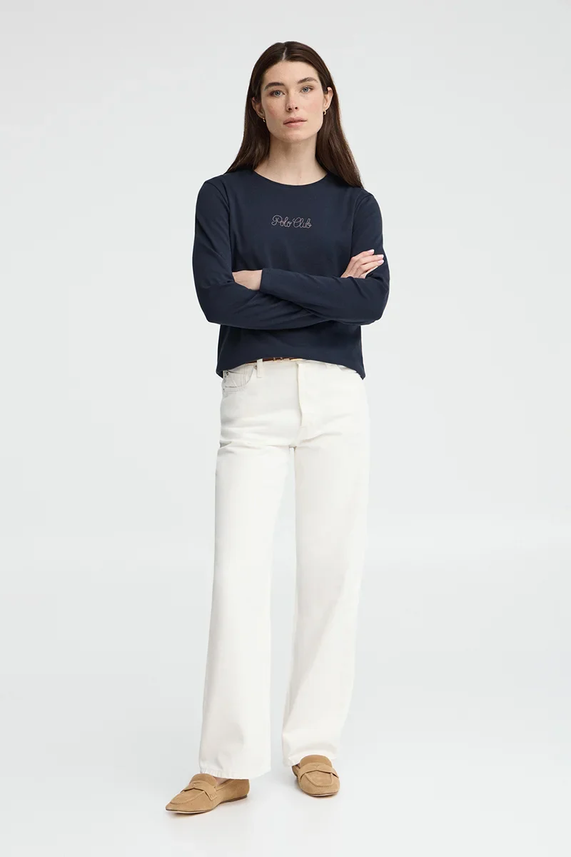 Navy-blue long-sleeve T-shirt with Polo Club rhinestones - Image 3
