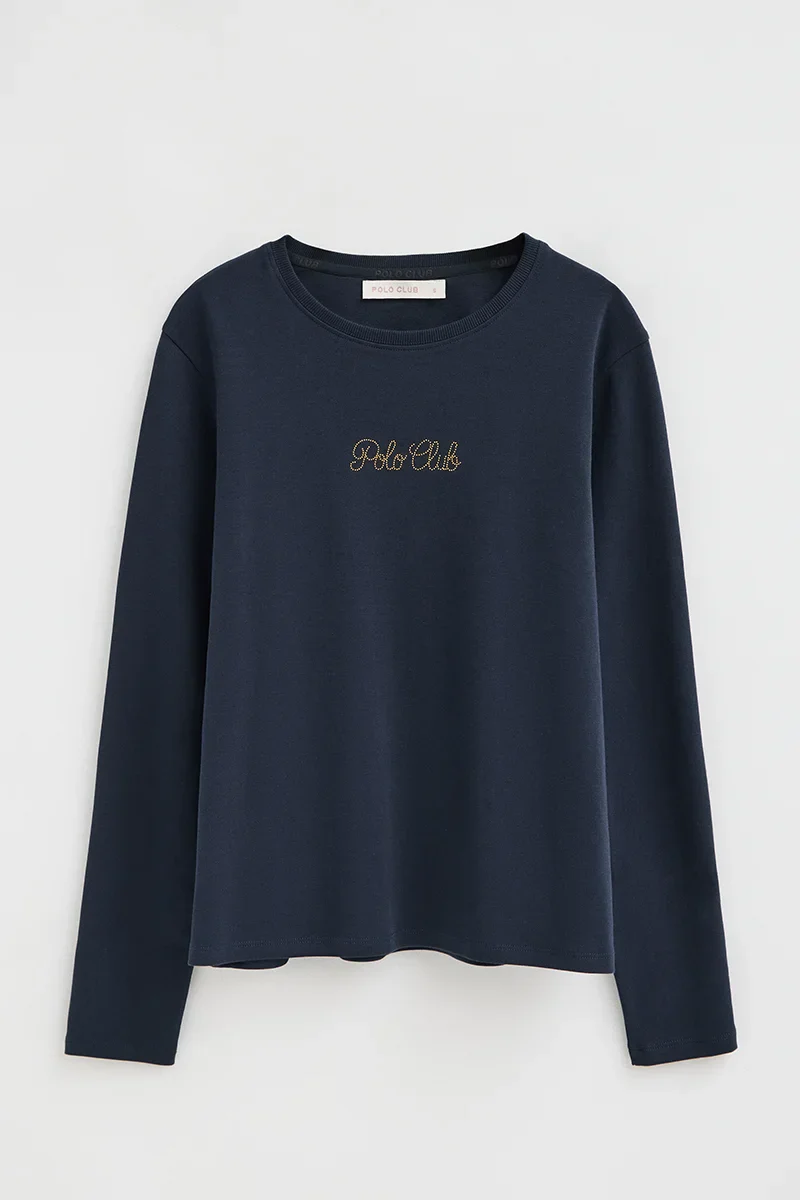 Navy-blue long-sleeve T-shirt with Polo Club rhinestones - Image 6