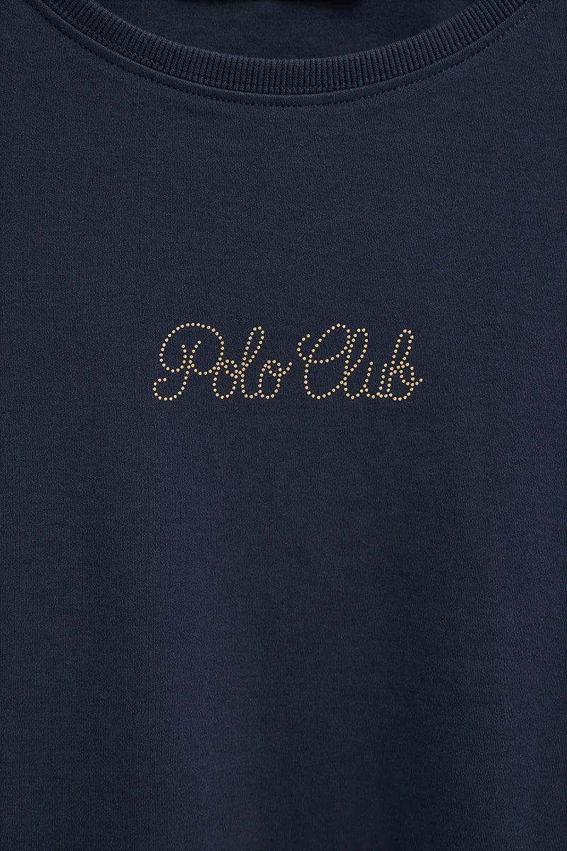Navy-blue long-sleeve T-shirt with Polo Club rhinestones - Image 7