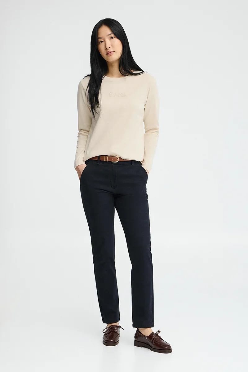Cream long-sleeve T-shirt with Polo Club rhinestones - Image 3