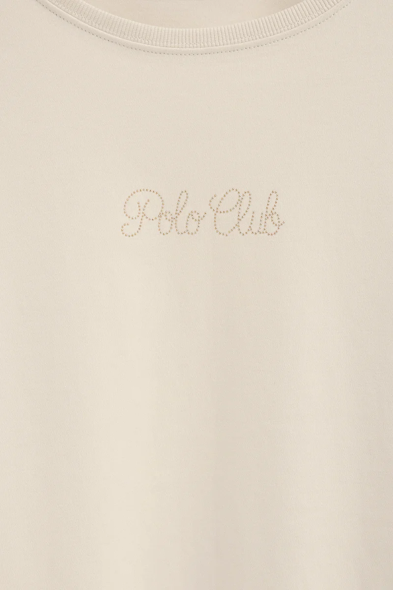 Cream long-sleeve T-shirt with Polo Club rhinestones - Image 7