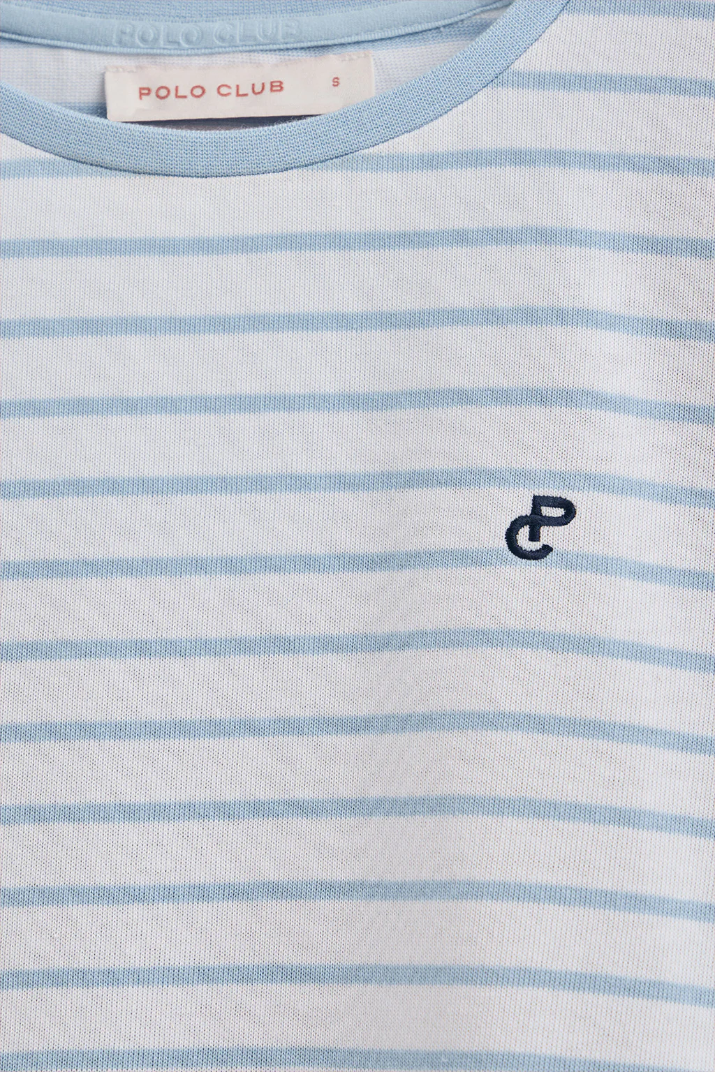 Light-blue and beige striped T-shirt with embroidered monogram - Image 6