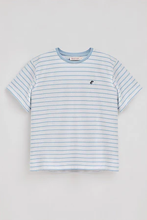 Light-blue and beige striped T-shirt with embroidered monogram - Image 8