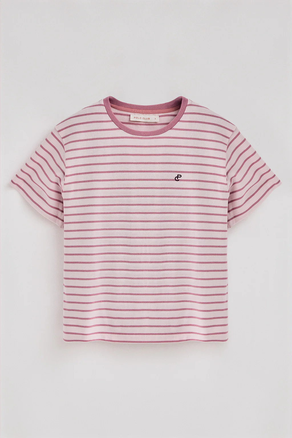 Dusty-pink and beige striped T-shirt with embroidered monogram - Image 7