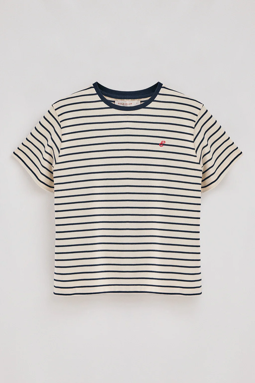 Navy-blue and beige striped T-shirt with embroidered monogram - Image 7