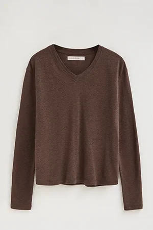 Chocolate long-sleeve linen-blend T-shirt with Polo Club logo - Image 10