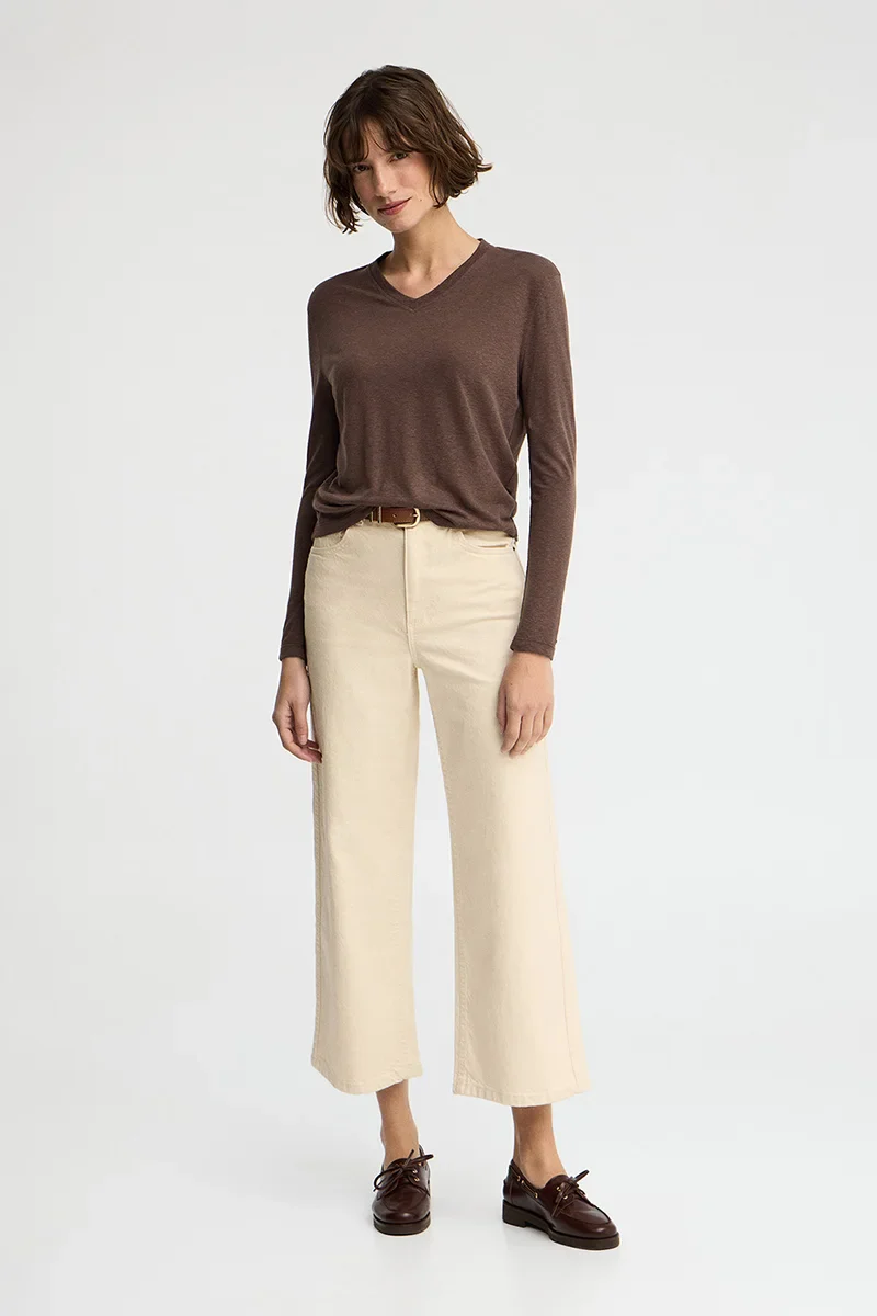 Chocolate long-sleeve linen-blend T-shirt with Polo Club logo - Image 4