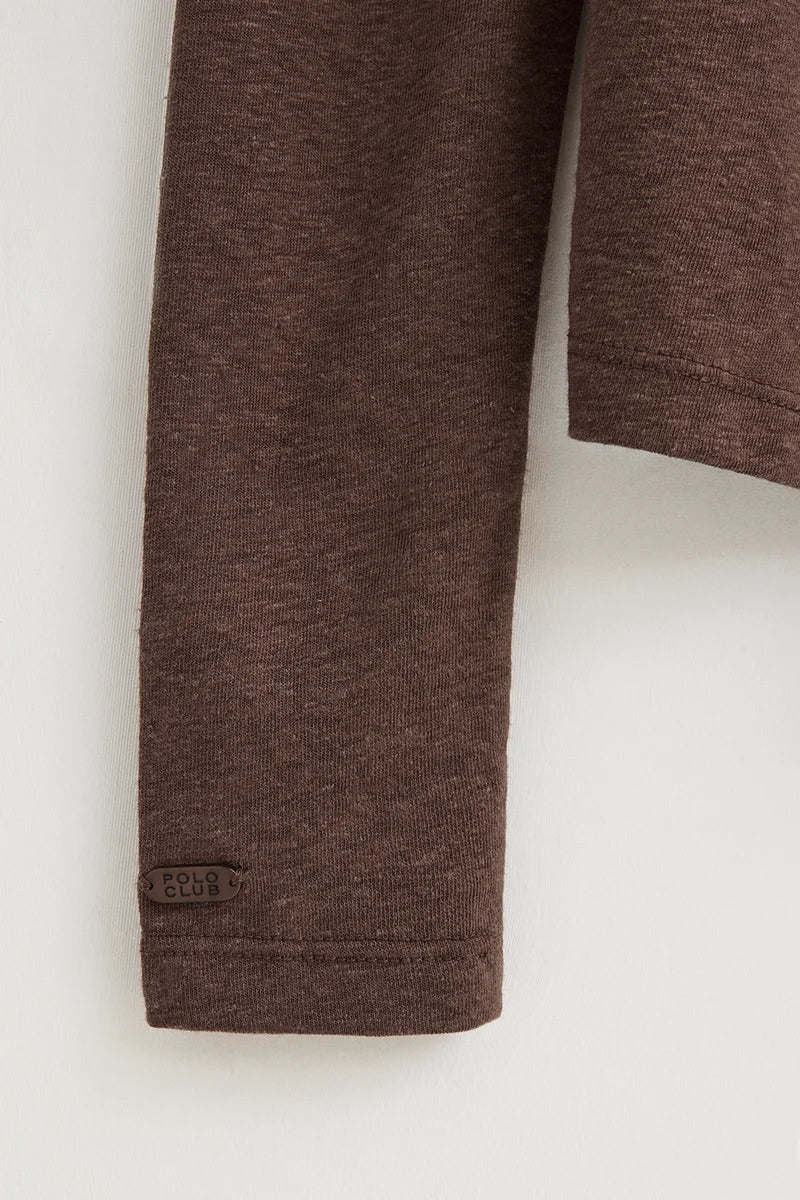 Chocolate long-sleeve linen-blend T-shirt with Polo Club logo - Image 7