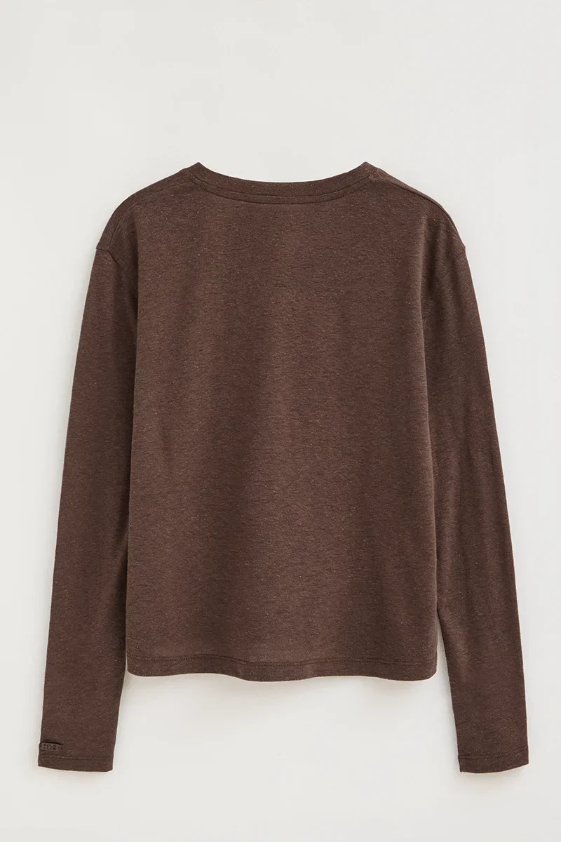 Chocolate long-sleeve linen-blend T-shirt with Polo Club logo - Image 8